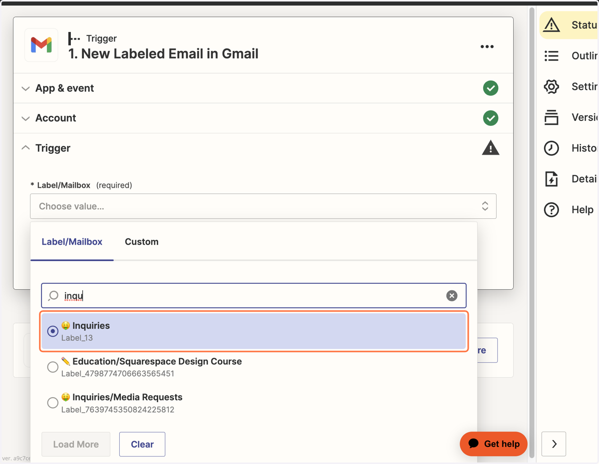 Click on your trigger option in the dropdown (this step may not be necessary based on the trigger selected)