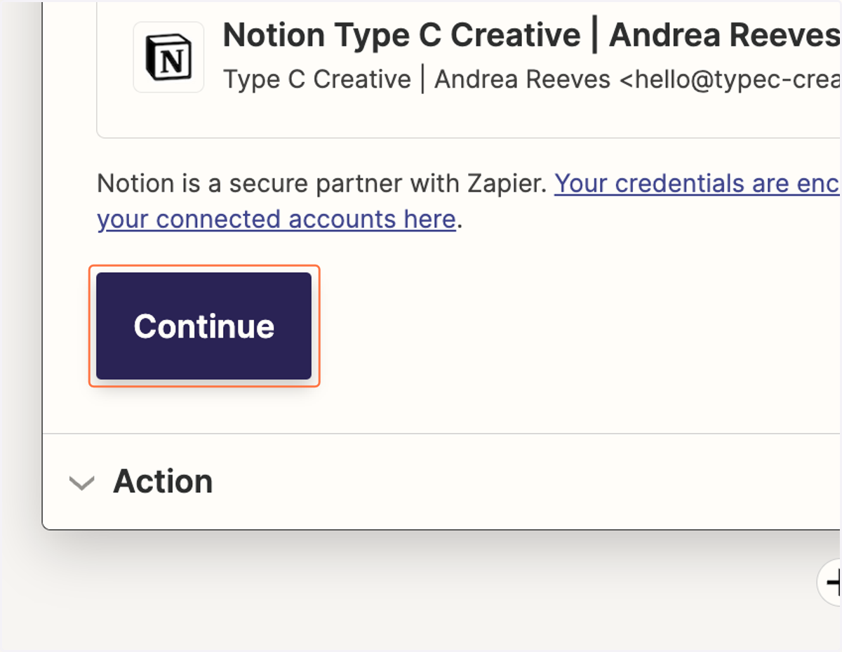 Connect your app/account and click on Continue
