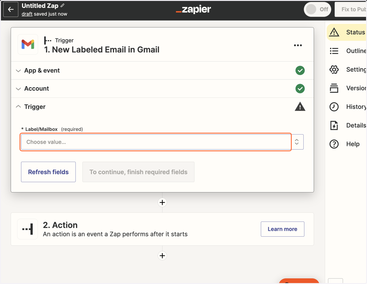 Click on Choose value…again, Zapier will show you what's possible in the dropdown menu