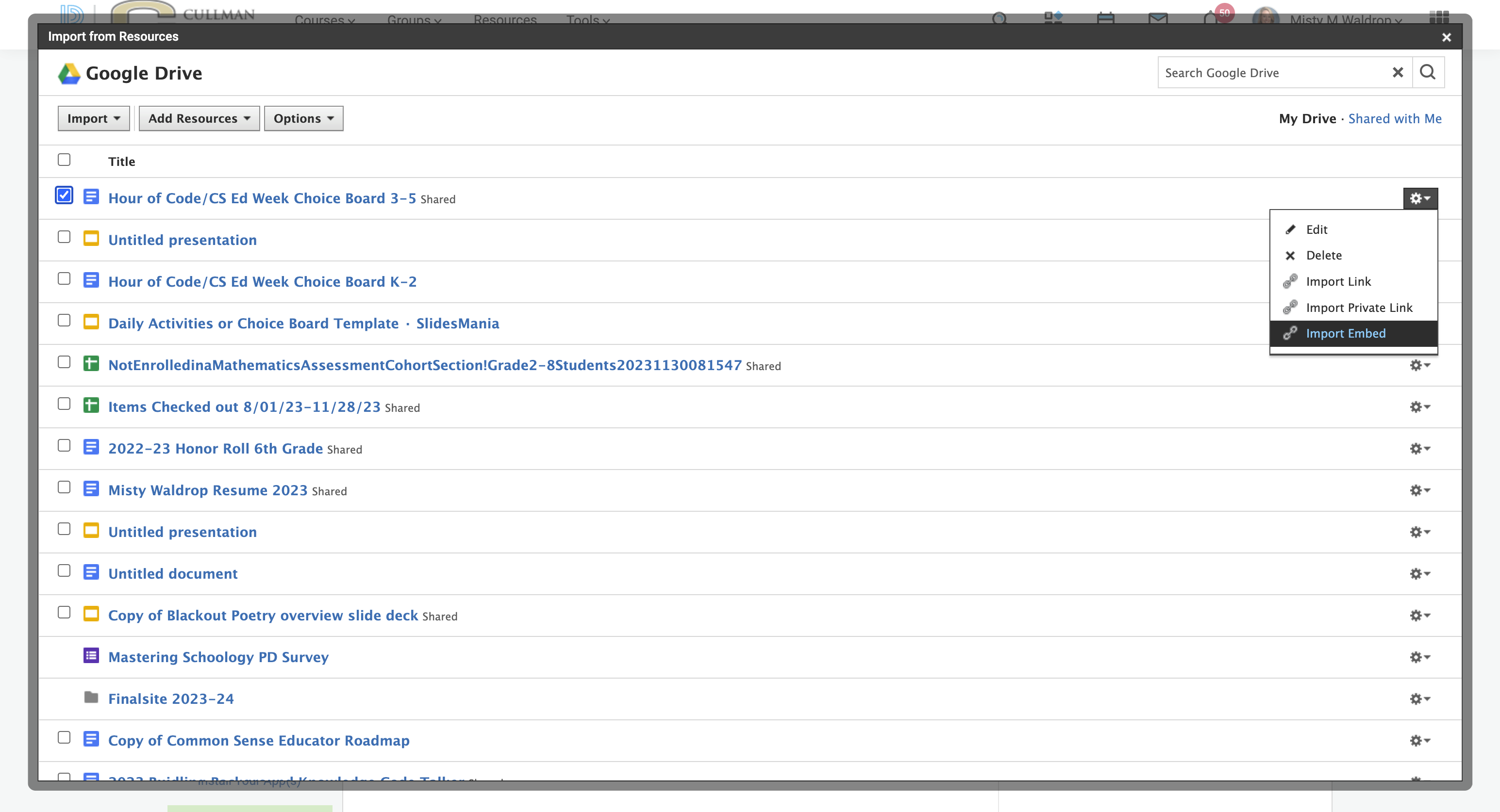 Click on Import Embed