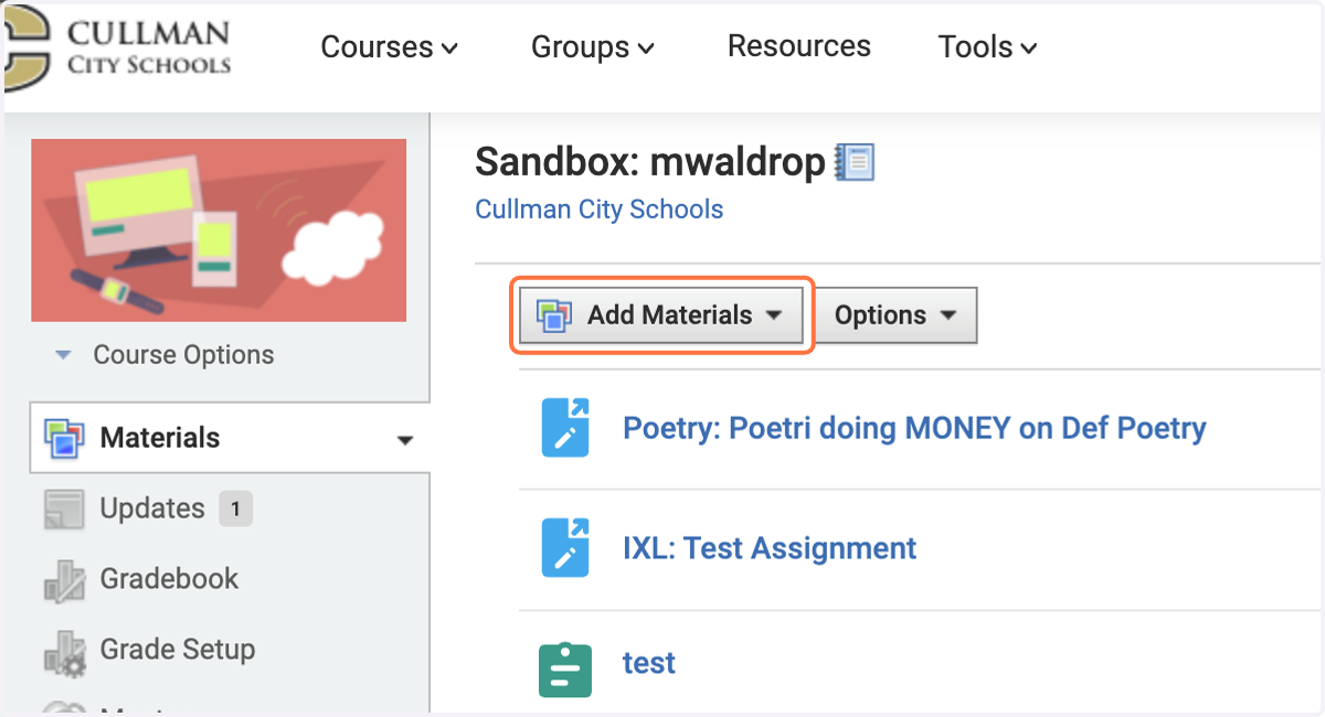 Click on Add Materials