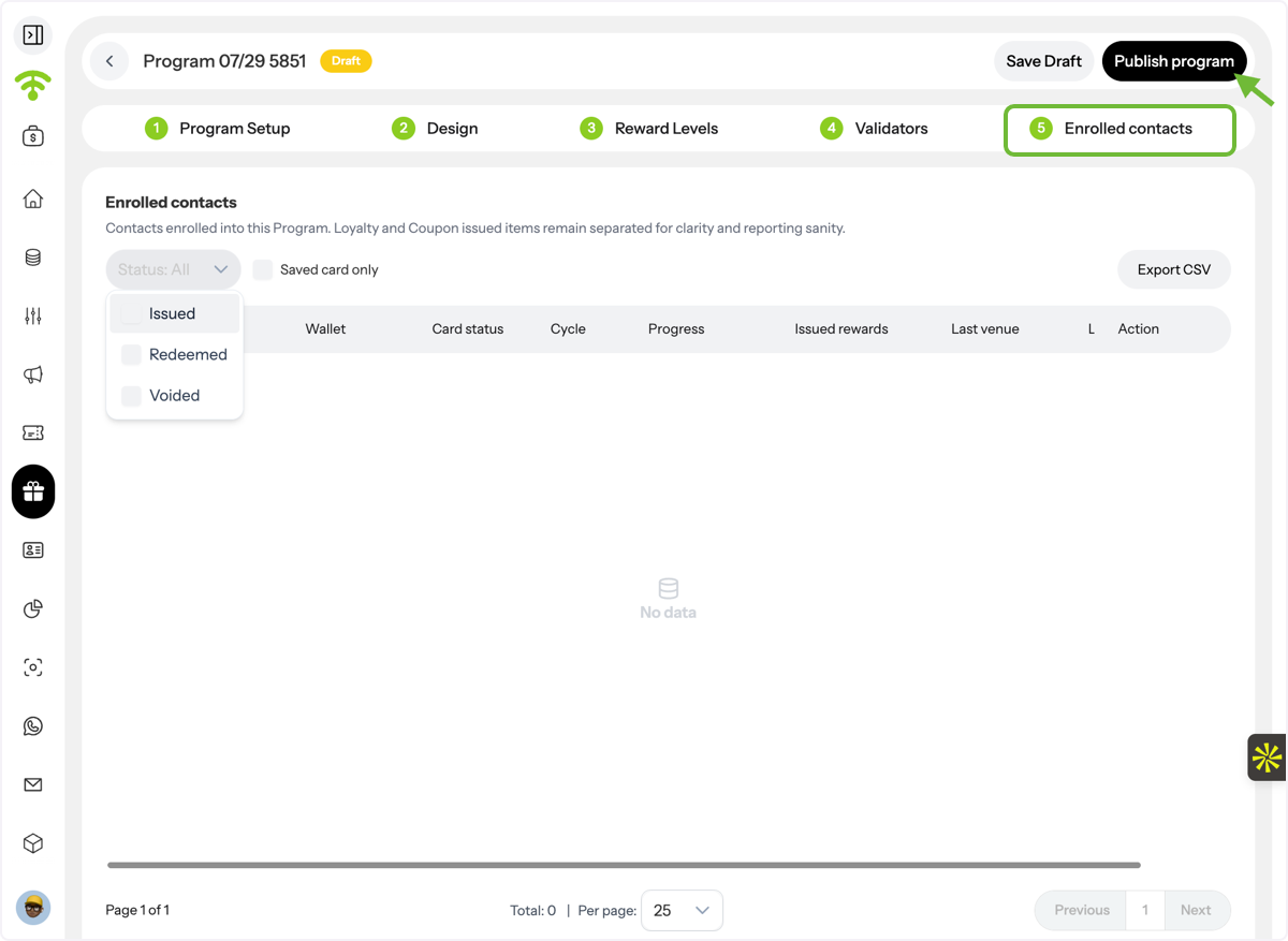 Review Enrolled Contacts & Publish