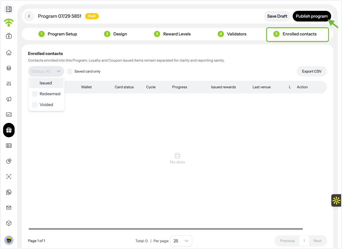 Review Enrolled Contacts & Publish