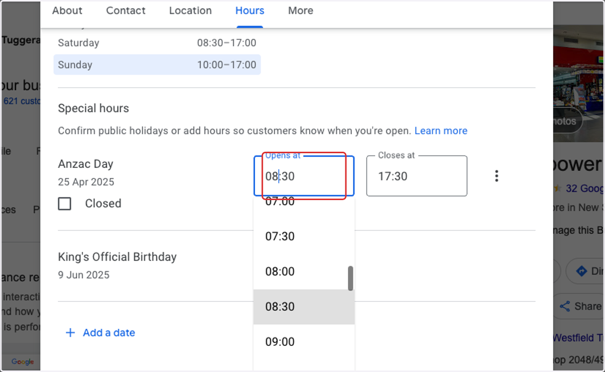 Update you Opening hours