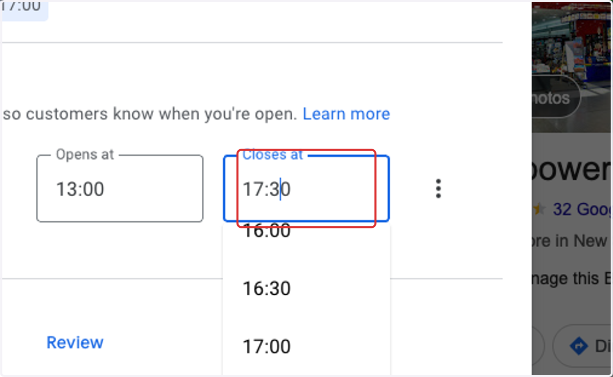Update your Closing hours