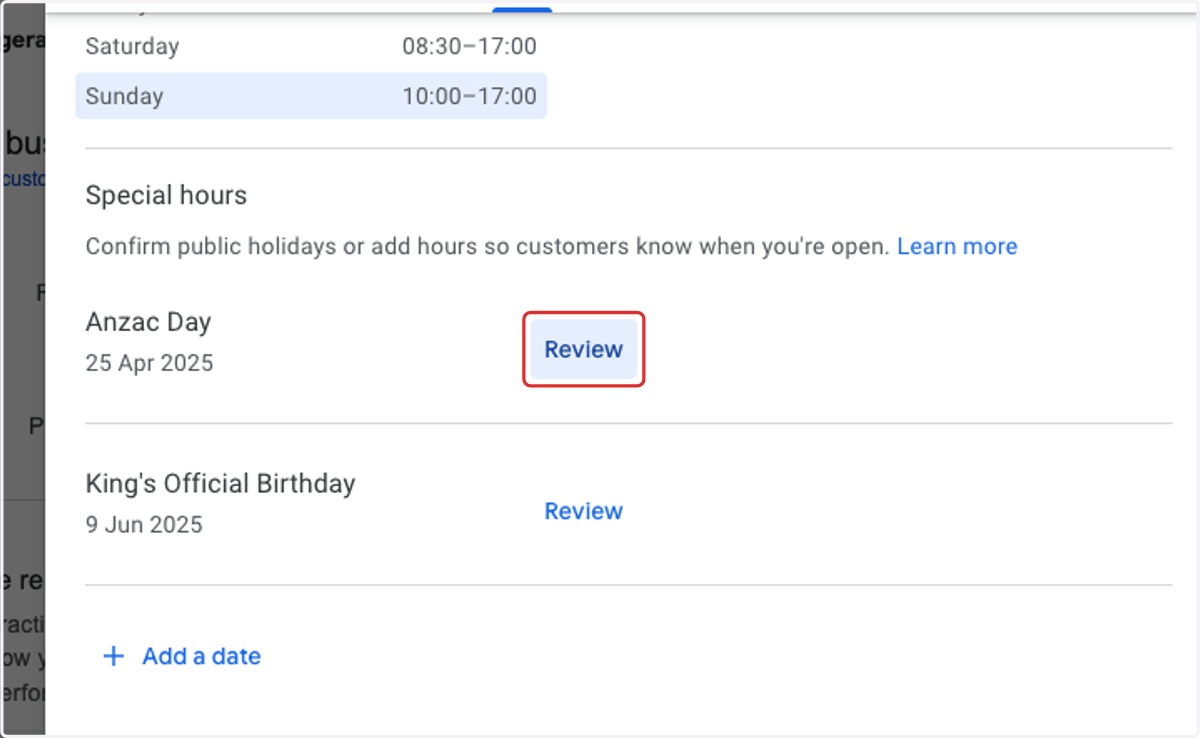 Click on Review to edit hours