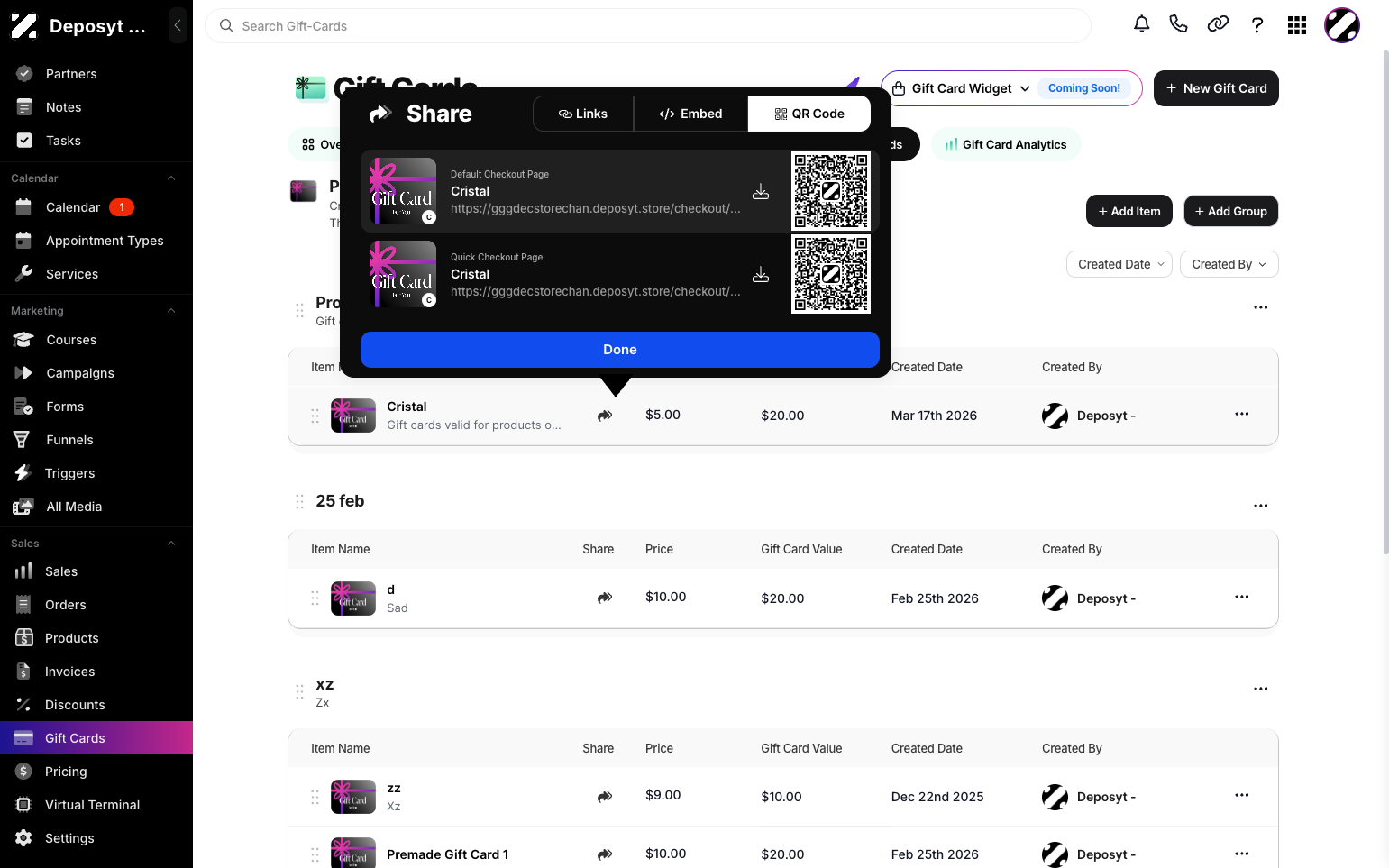 Step 8: Click on the QR Code tab to download the QR code, which links directly to the gift card.