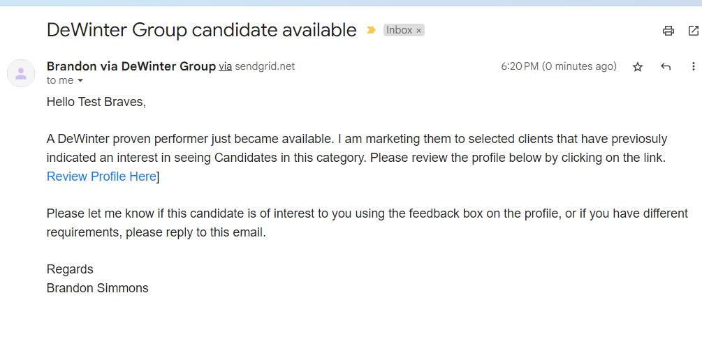 Sales: Click "Email Profile" if you are sending directly to 1 person
