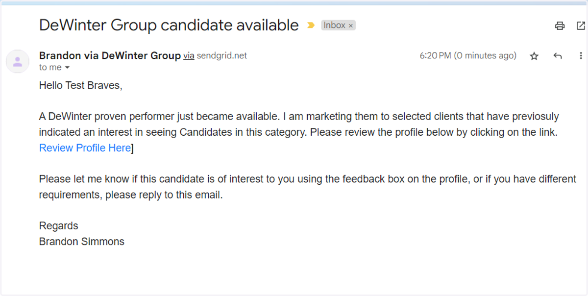 Sales: Click "Email Profile" if you are sending directly to 1 person