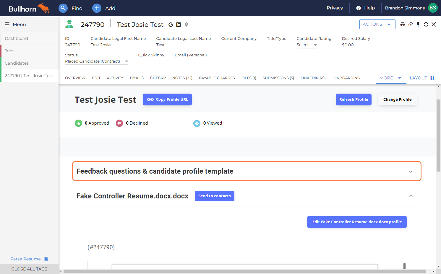 Feedback questions & candidate profile template (if required)
