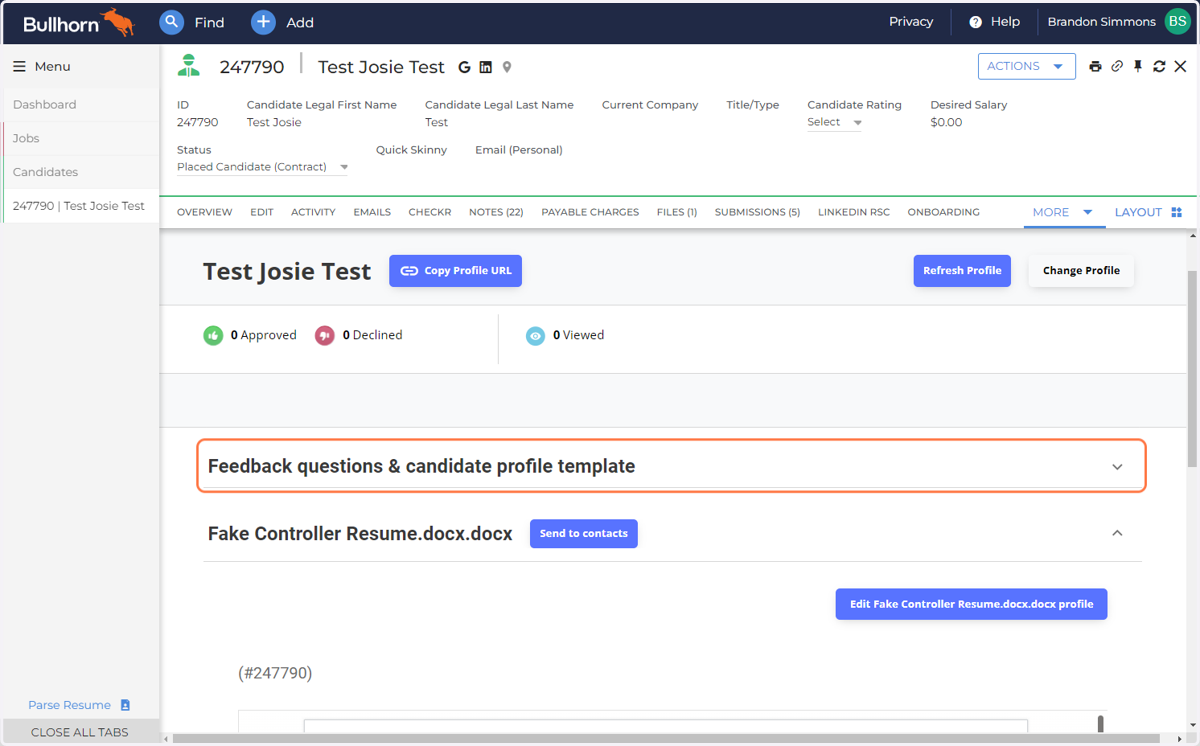 Feedback questions & candidate profile template (if required)