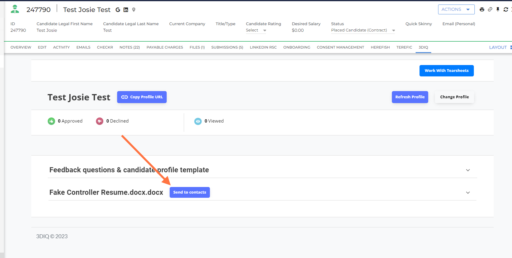 Sales: Click on Send to Contacts