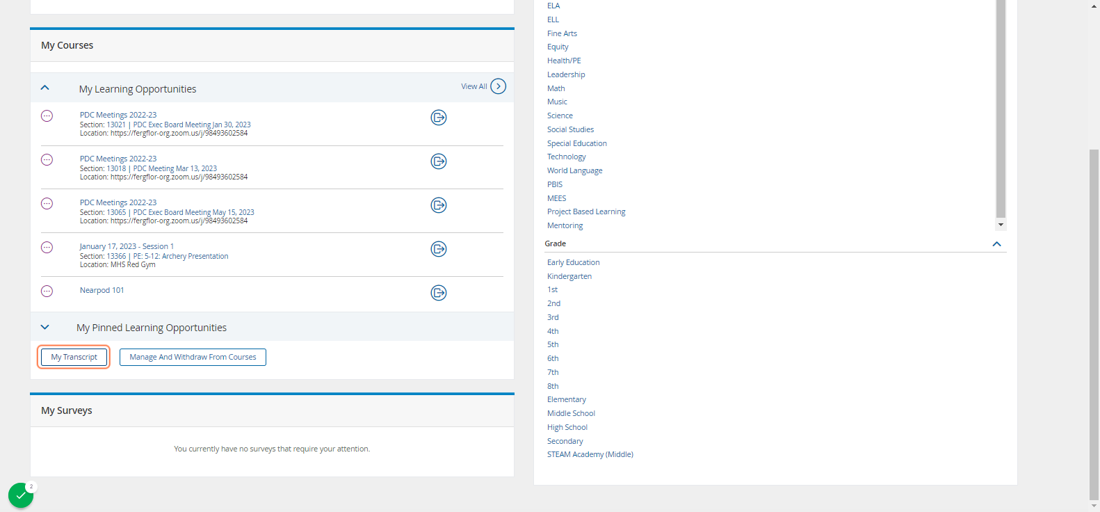 Click on My Transcript