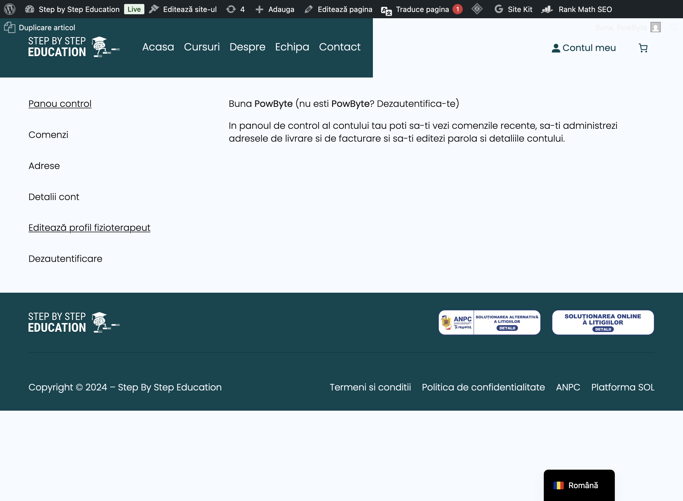 Click on Editează profil fizioterapeut
