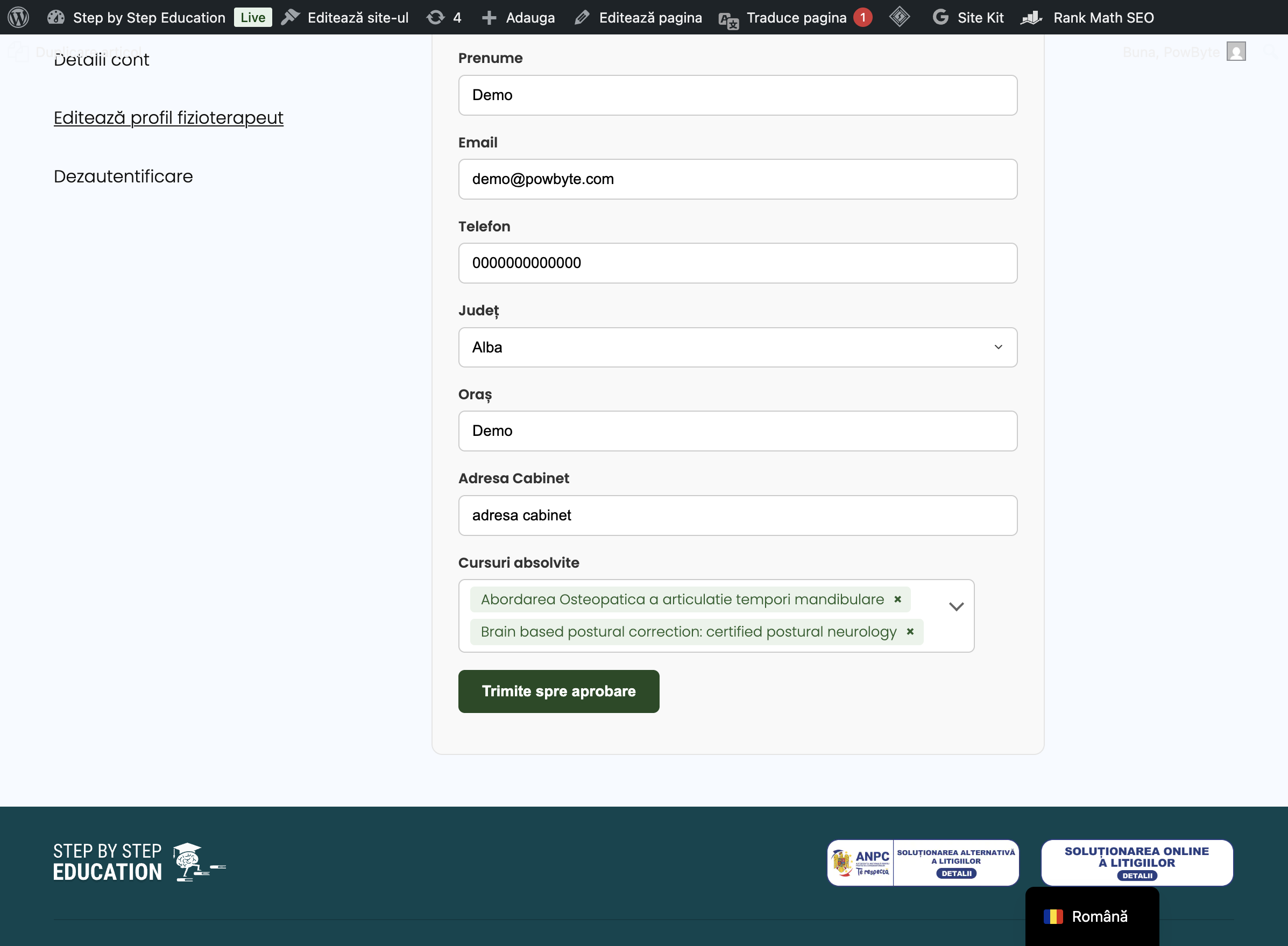 Click on Trimite spre aprobare
