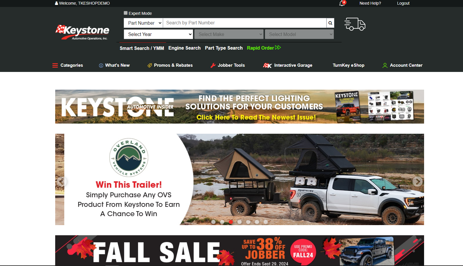 This is your back-end Turnkey Eshop home page
