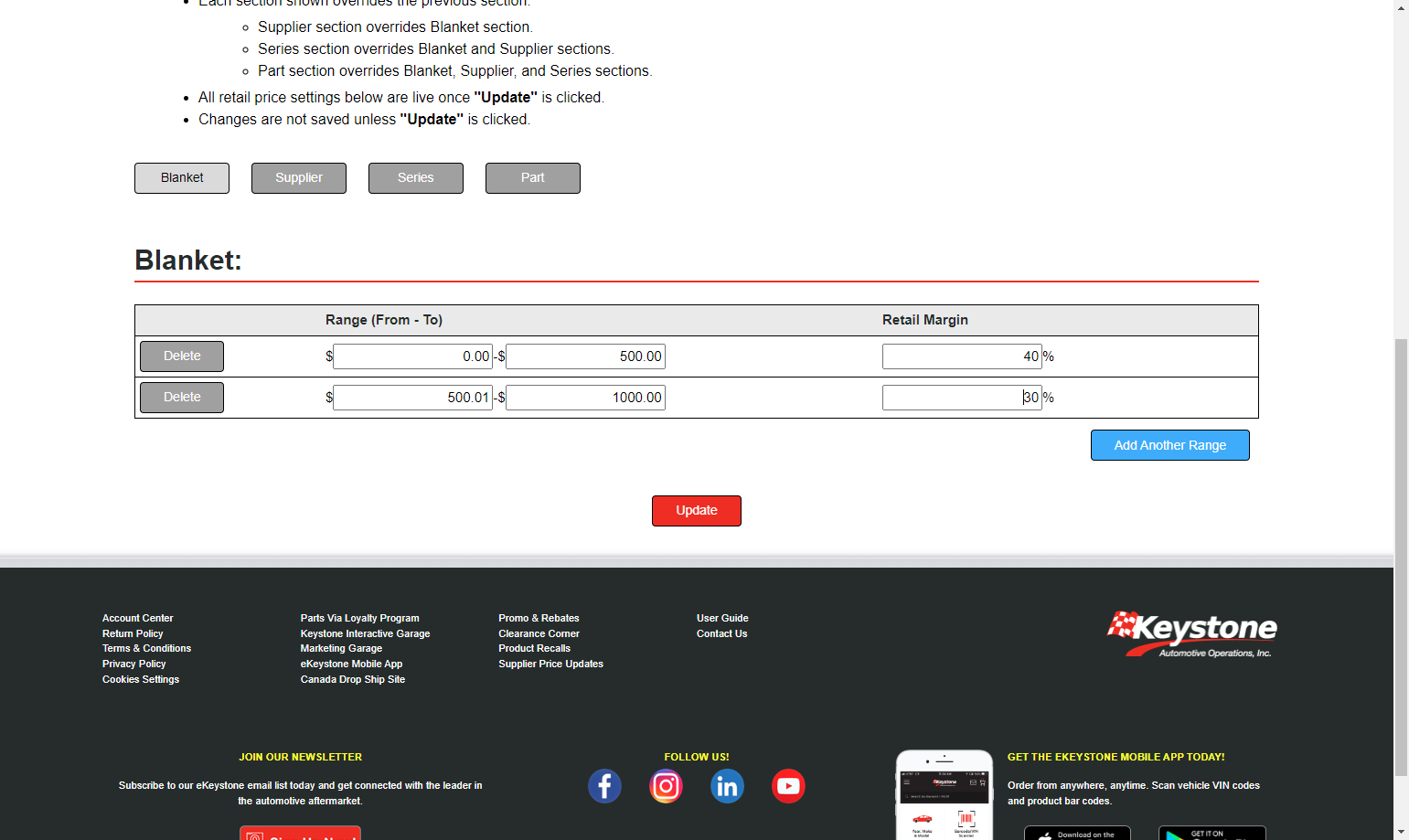 if you need additional price ranges, you can add more by clicking on Add Another Range