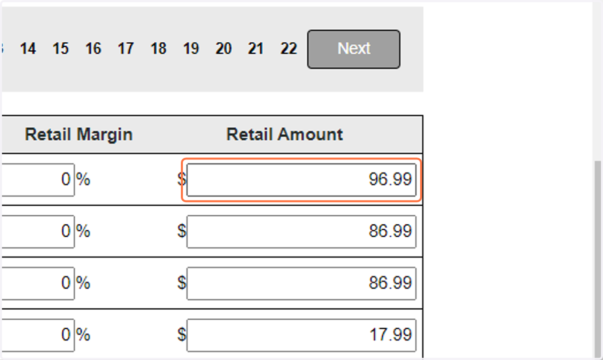 Click on Retail Amount and add desired price