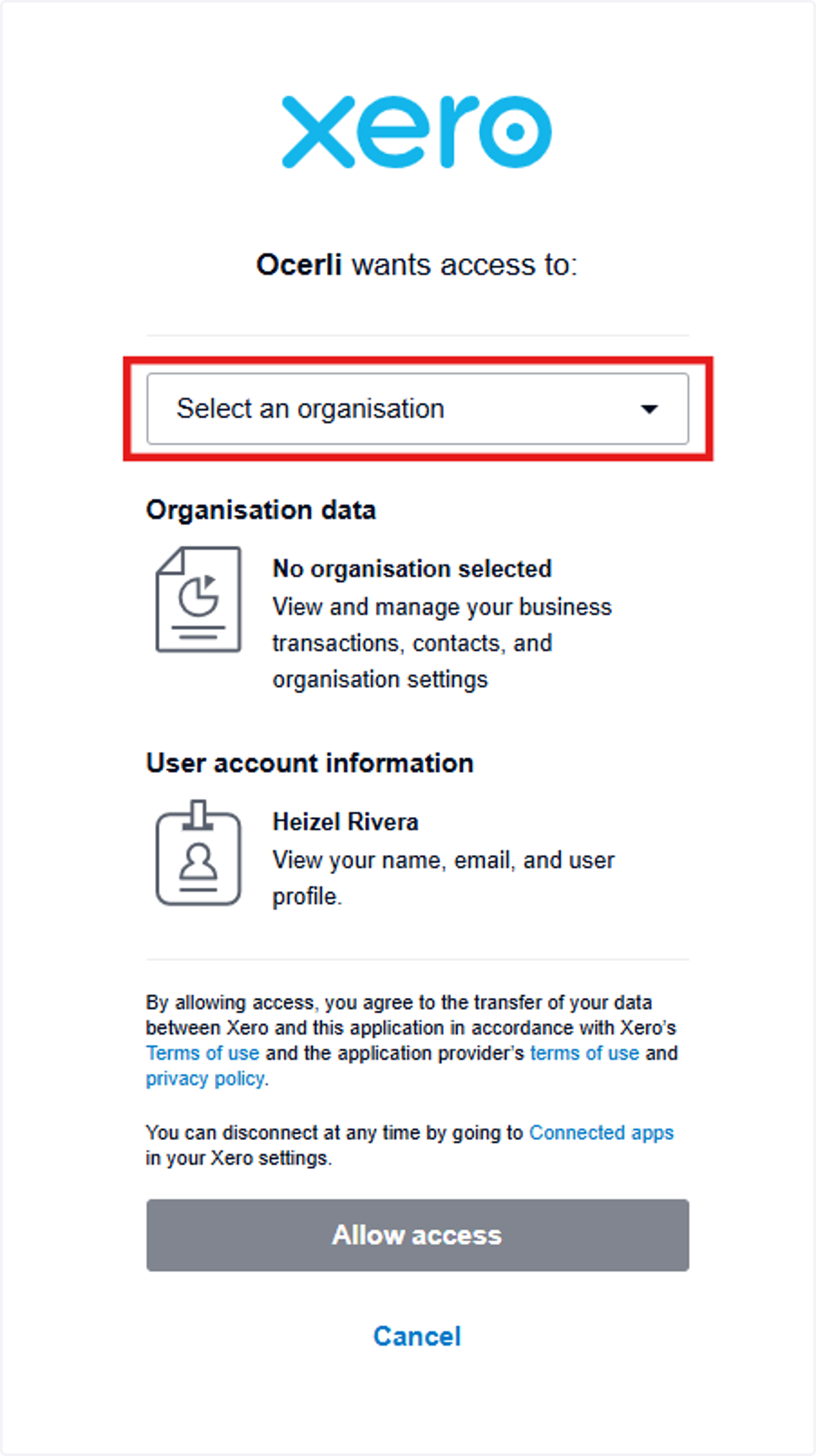 Click on Select an organisation