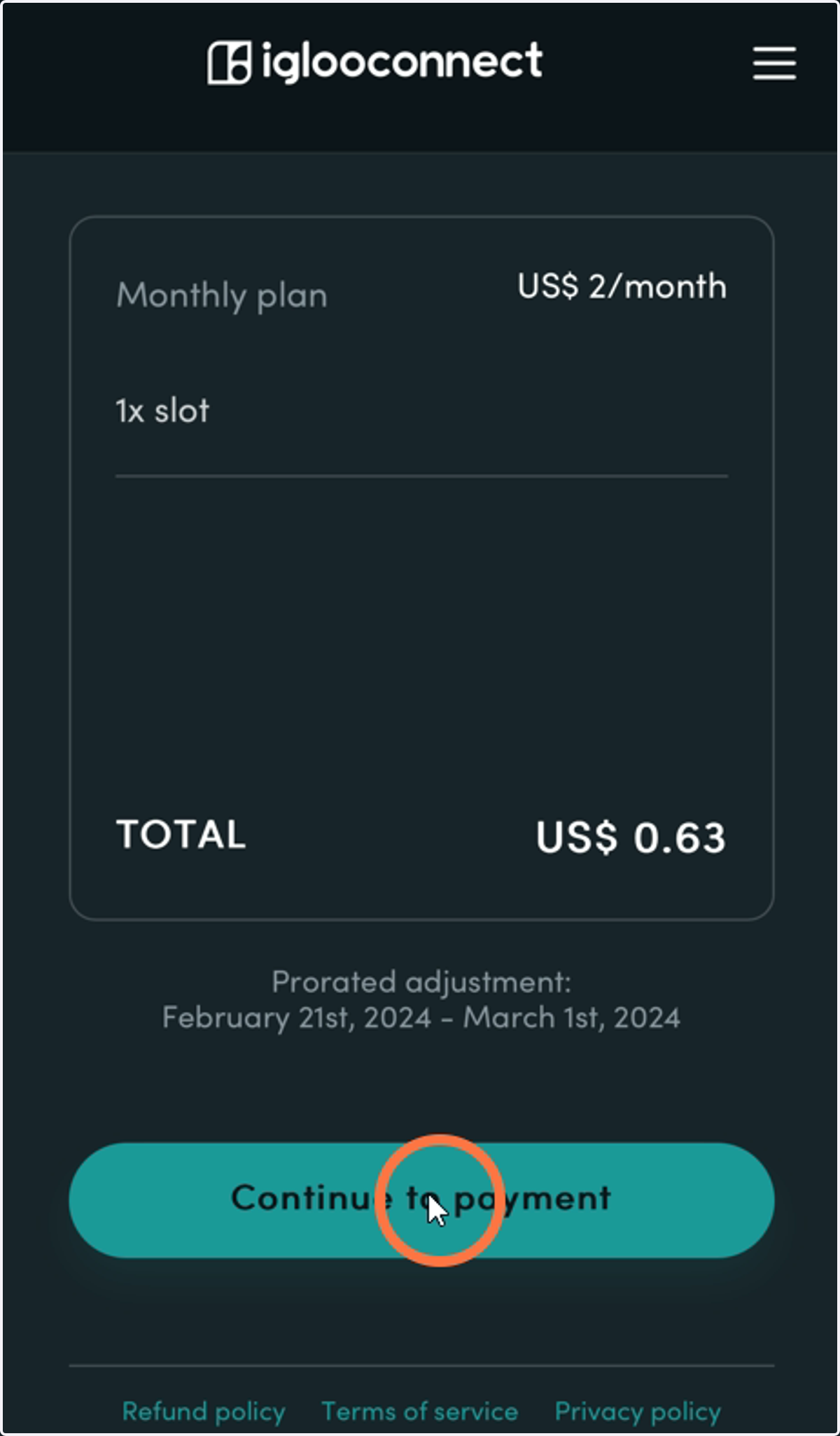 Complete the details form and confirm your slots and amount you will charge.