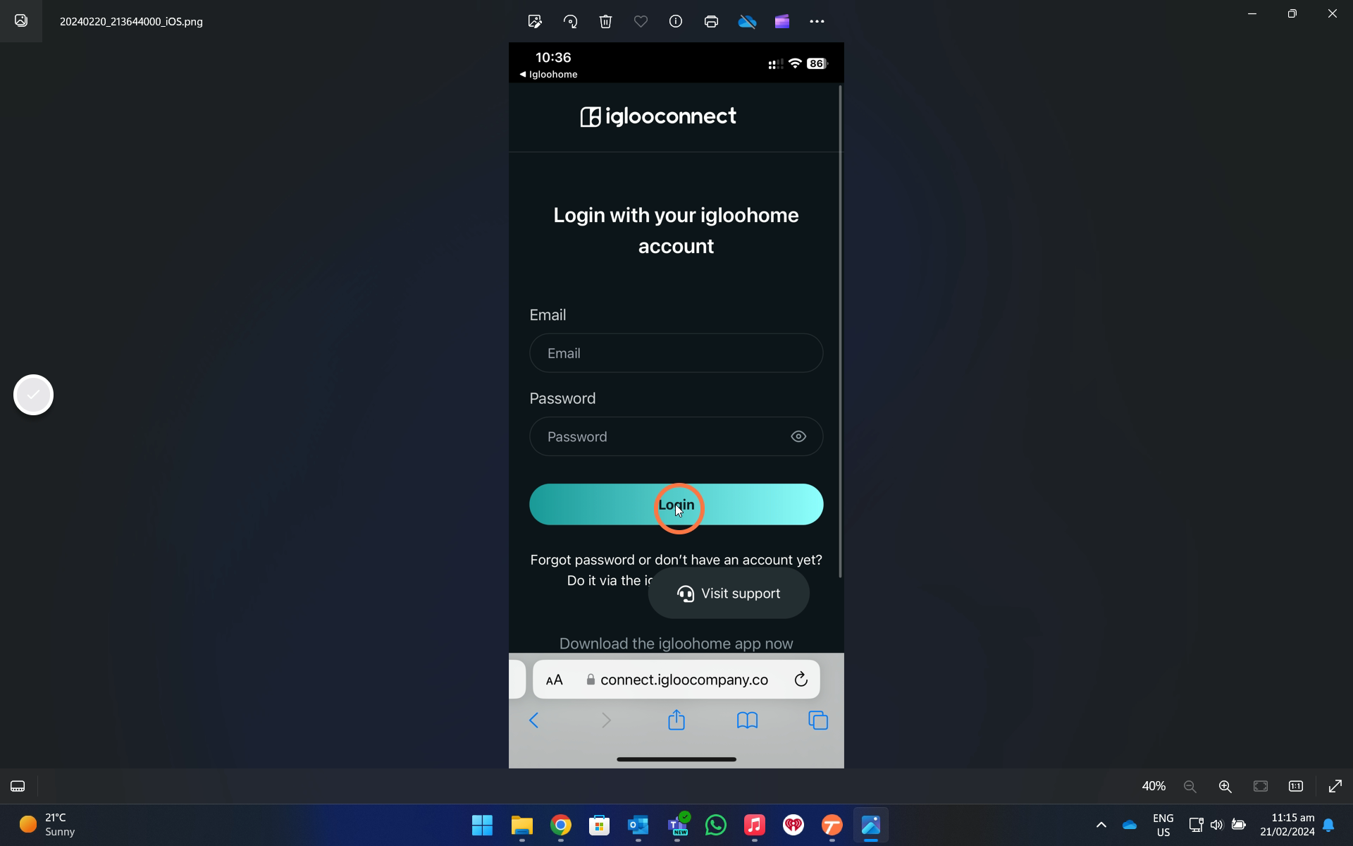 Login using your Igloohome account details
