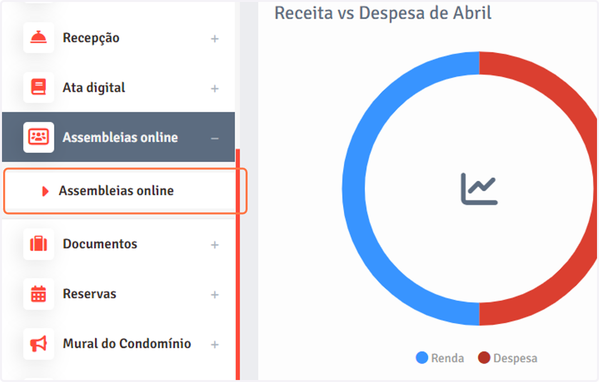 No submenu, selecione "Assembleias online".
