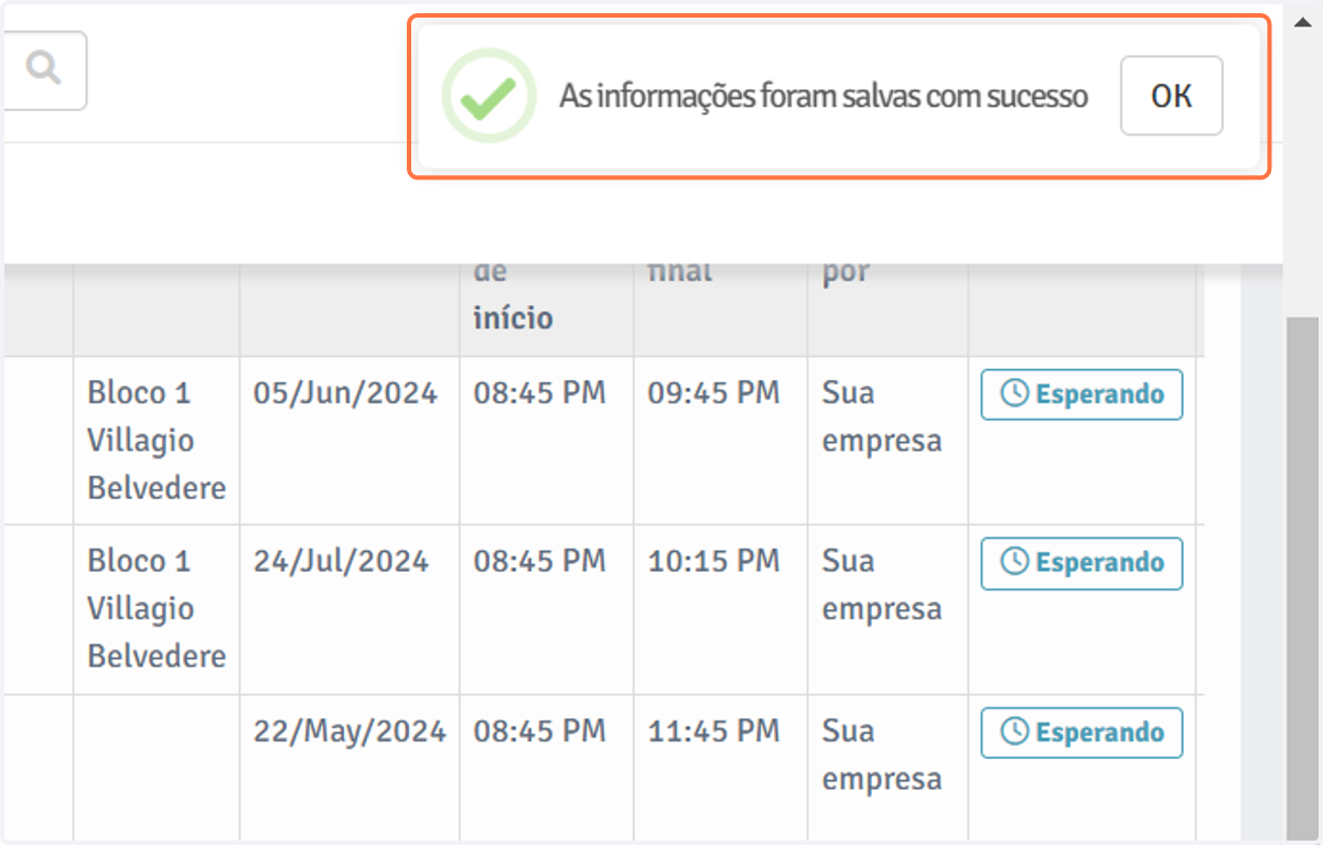 E pronto! As informações foram salvas com sucesso.