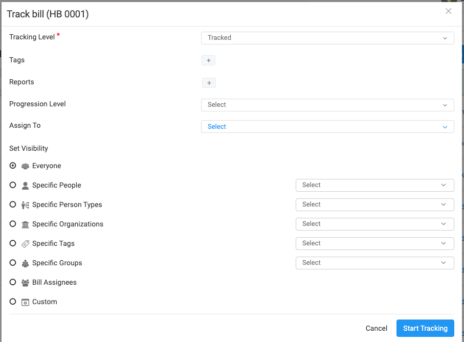 You have the option to assign a bill at the time of tracking