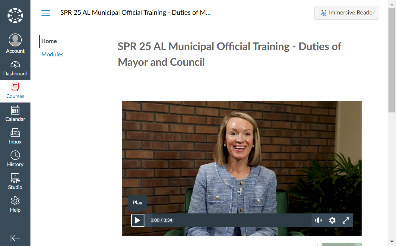 Congratulations! You have made it to your course. Select the Play button for an important message from ALM.