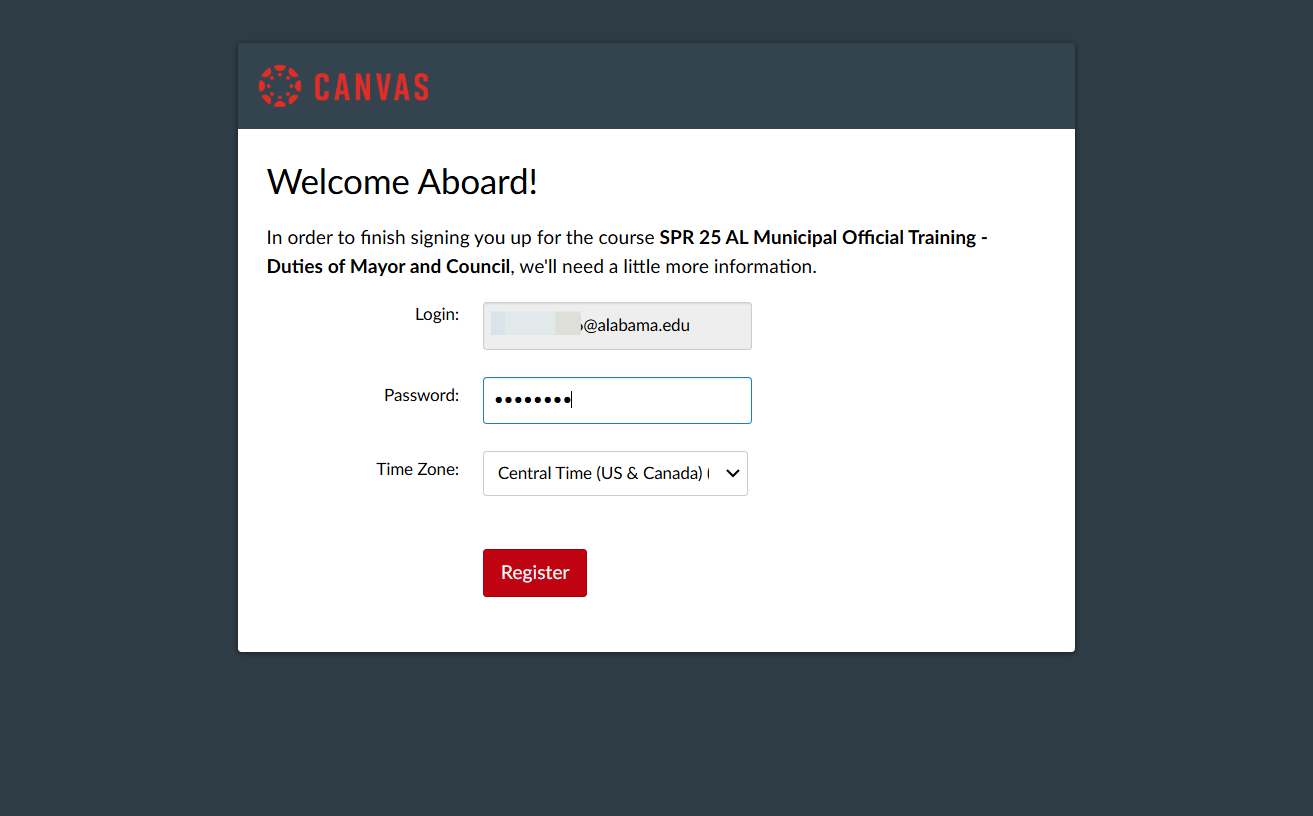 Create password and Register