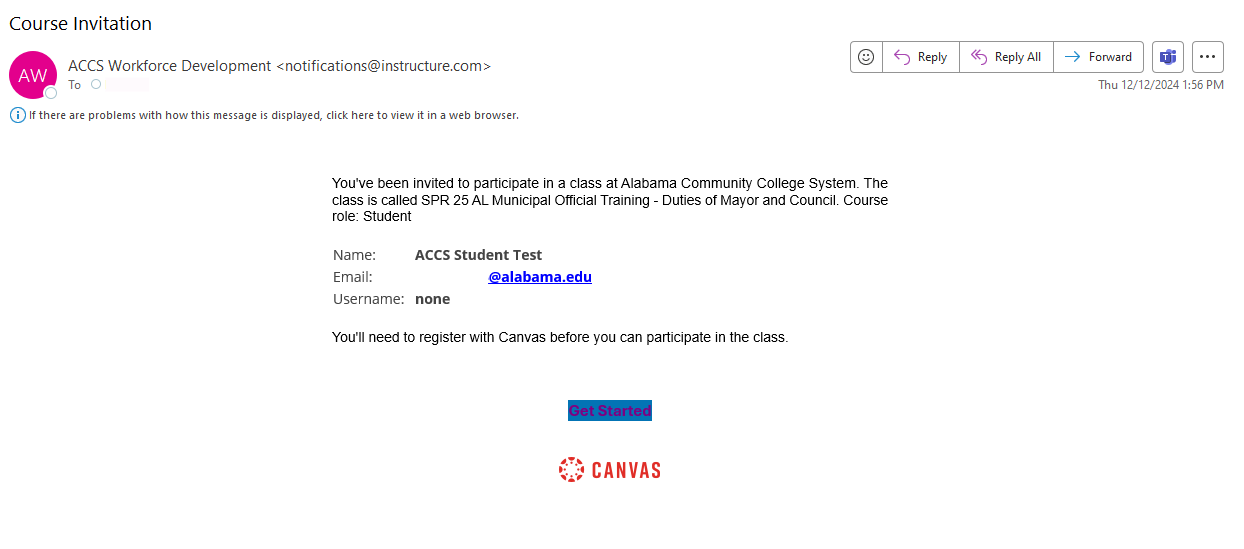 ACCS Canvas Course Invitation