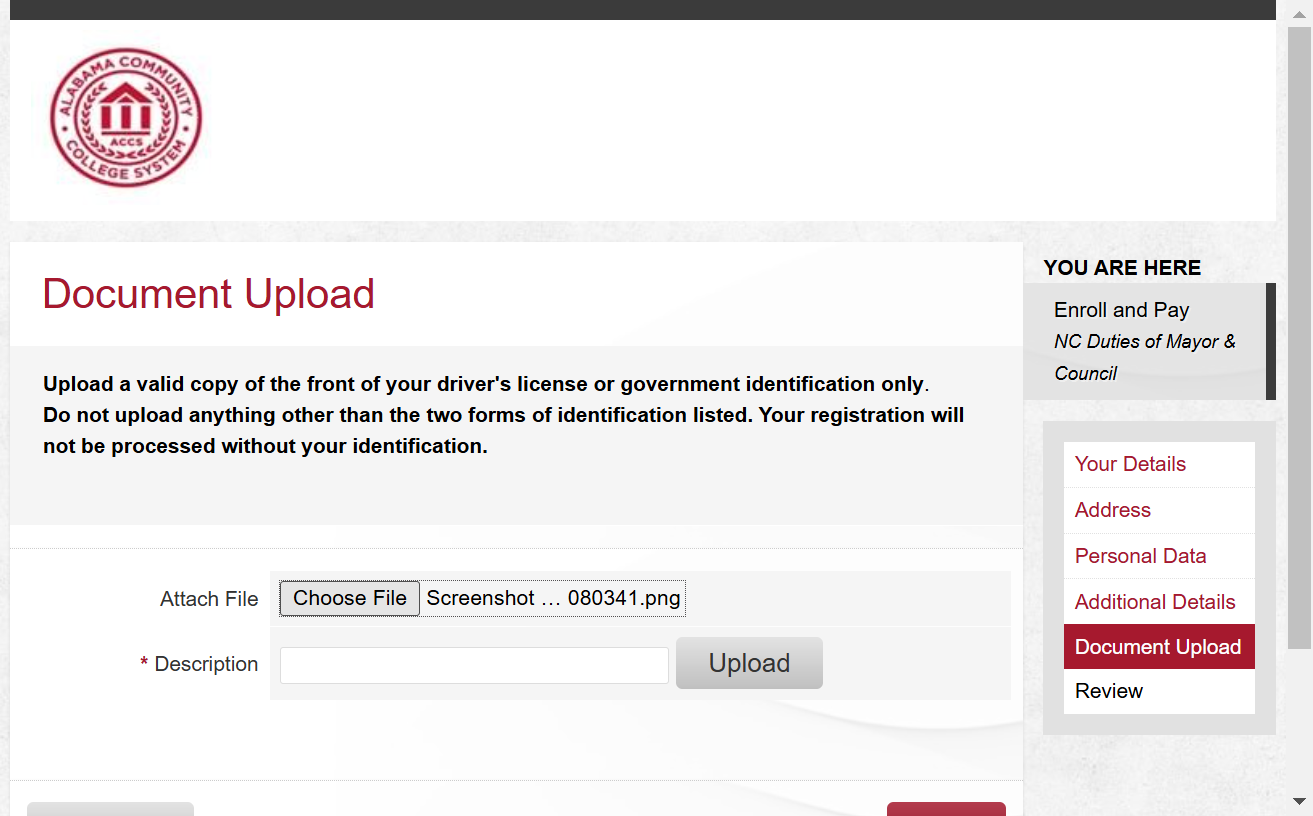 Upload a valid copy of your driver's license or government identification card
