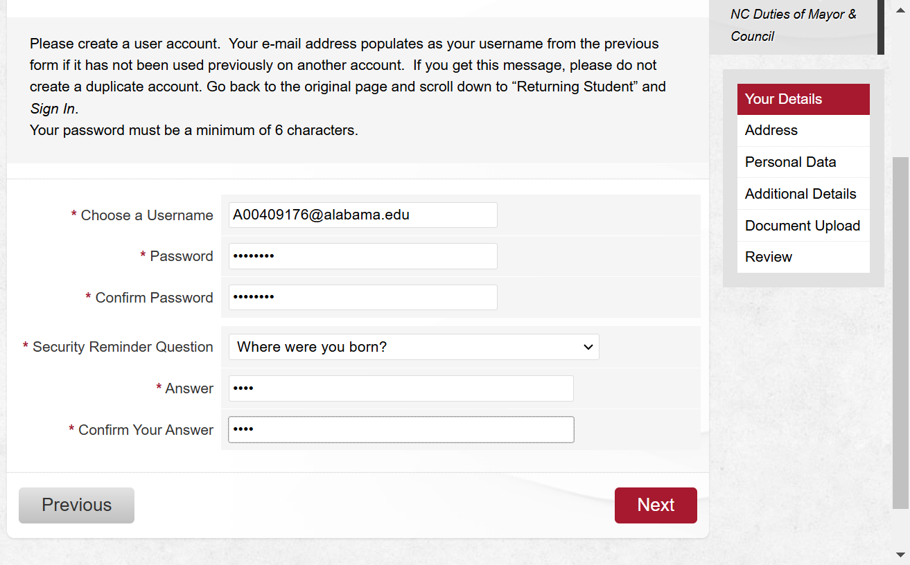 Select Password, Security Question and Answer and Click on Next