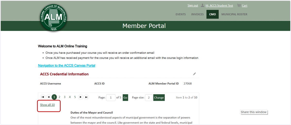 Select "Show all 10" for full course catalog