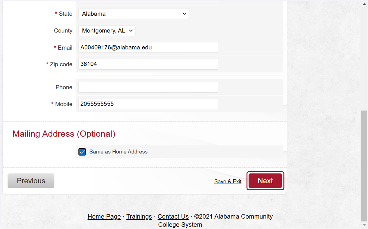 If home address is the same as mailing, check the box