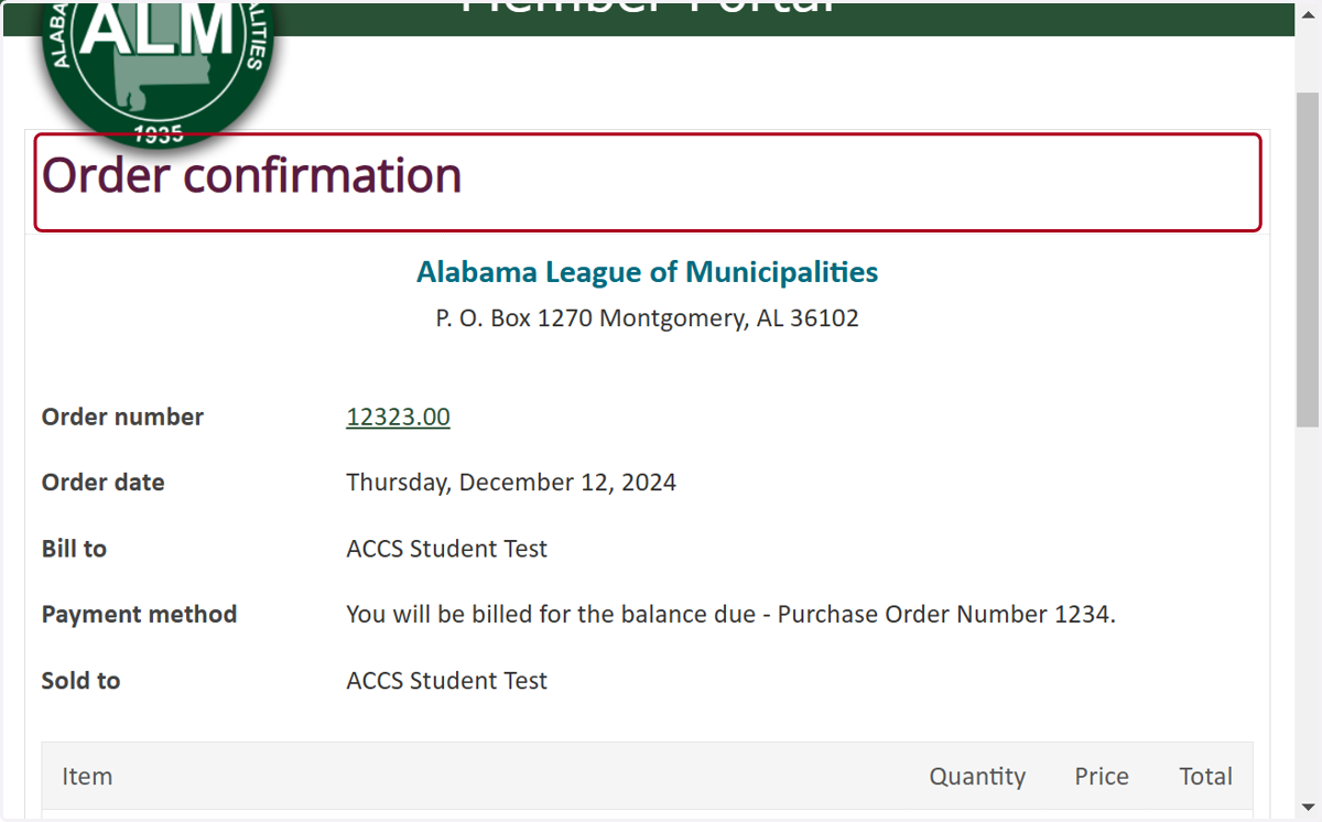 Click on Order confirmation