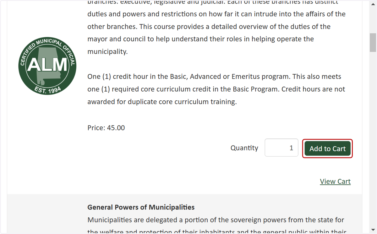 Select course and click on Add to Cart