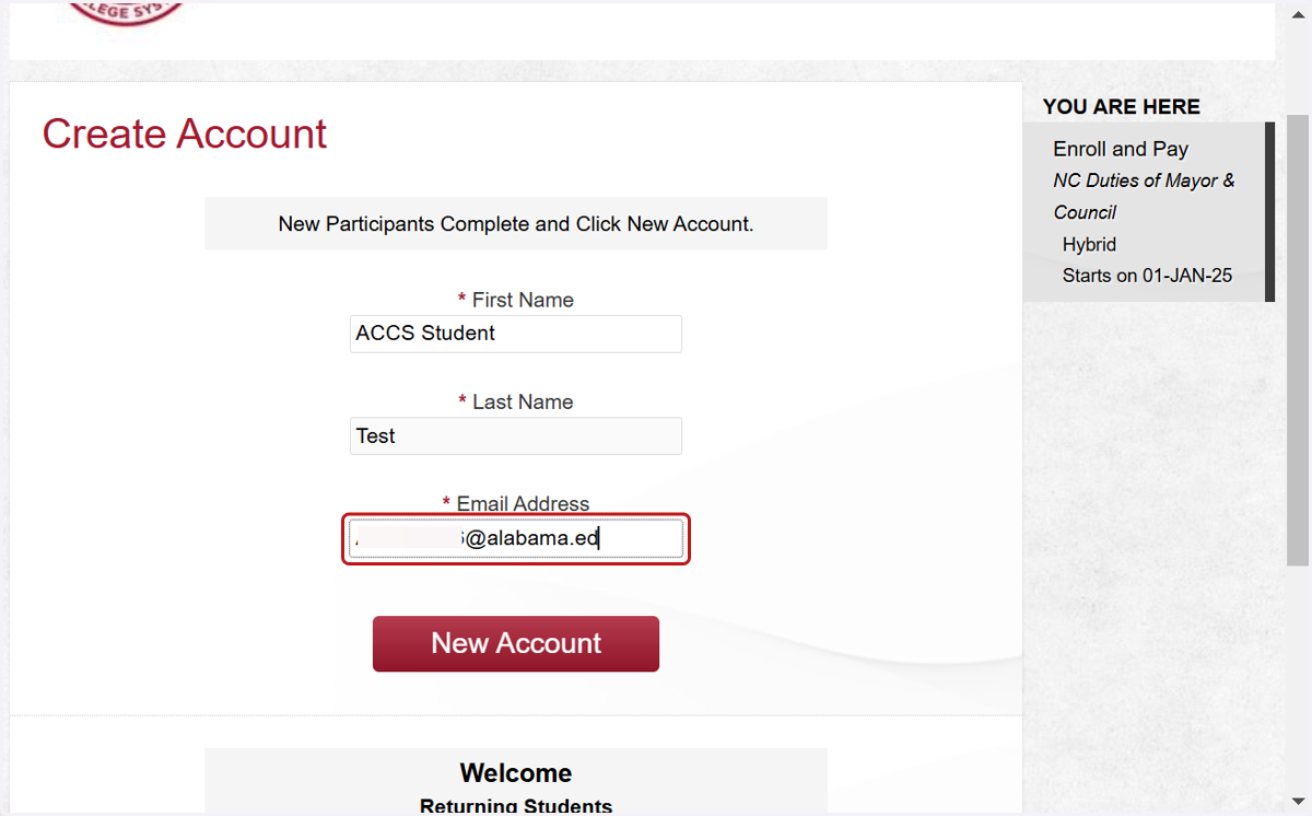 Create your account