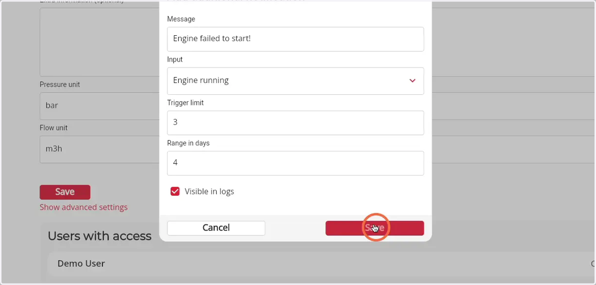 Click 'Save' to save the changes made to the notification of the Firepack