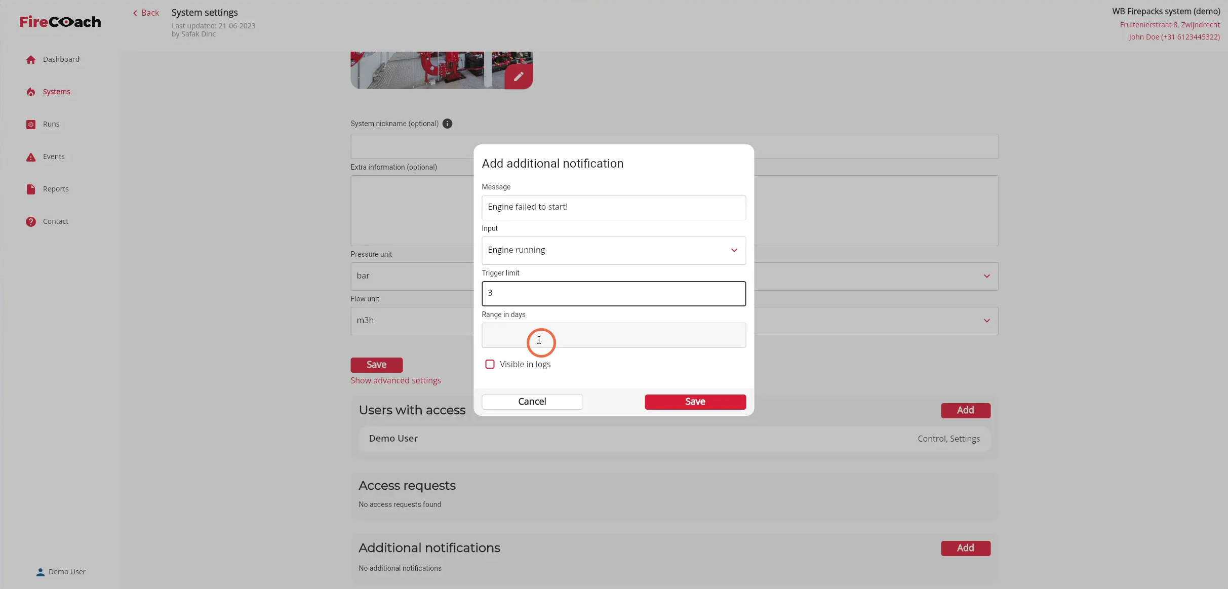 Click on a field to change the input or value