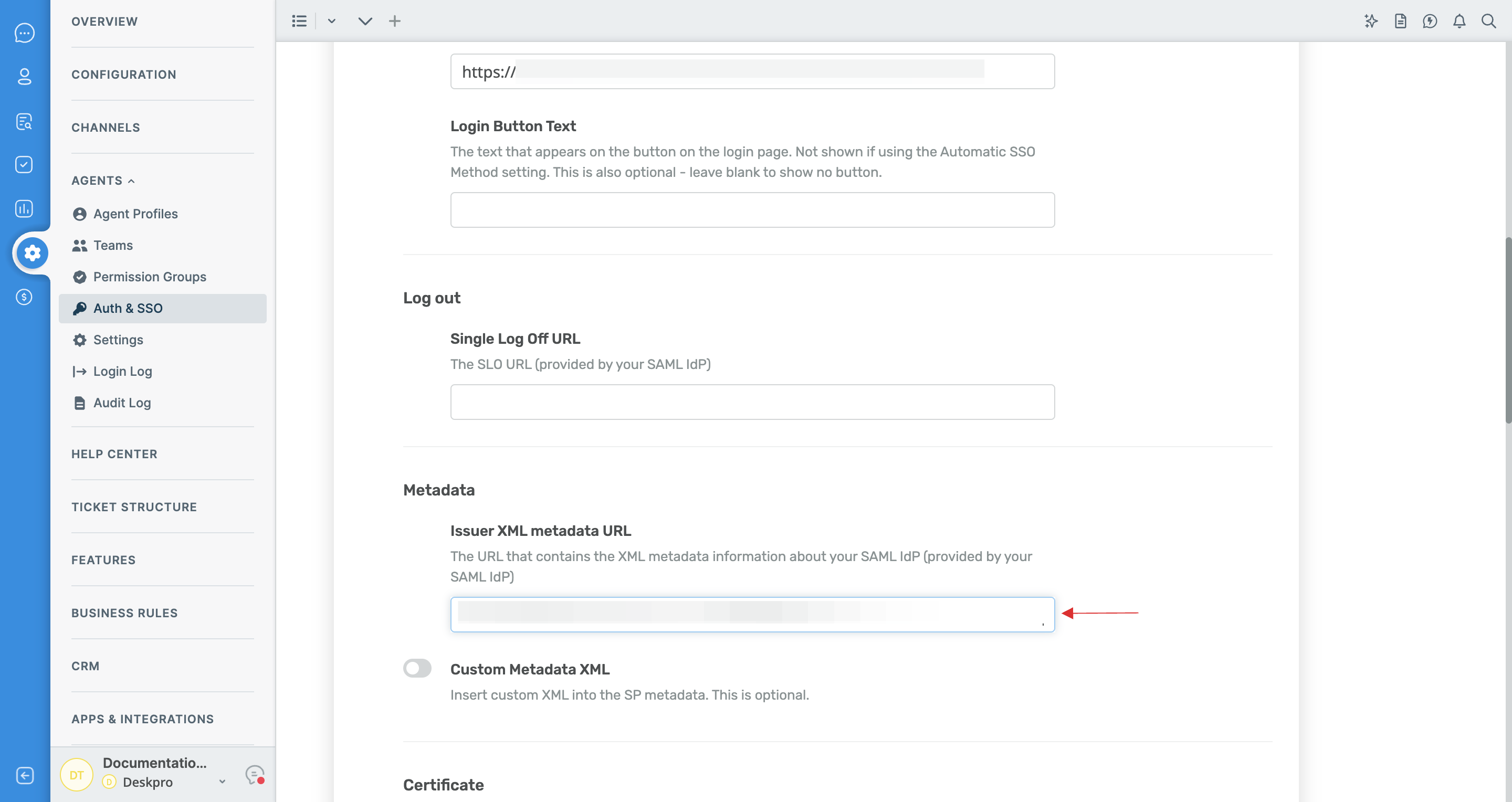 Issuer XML metadata URL