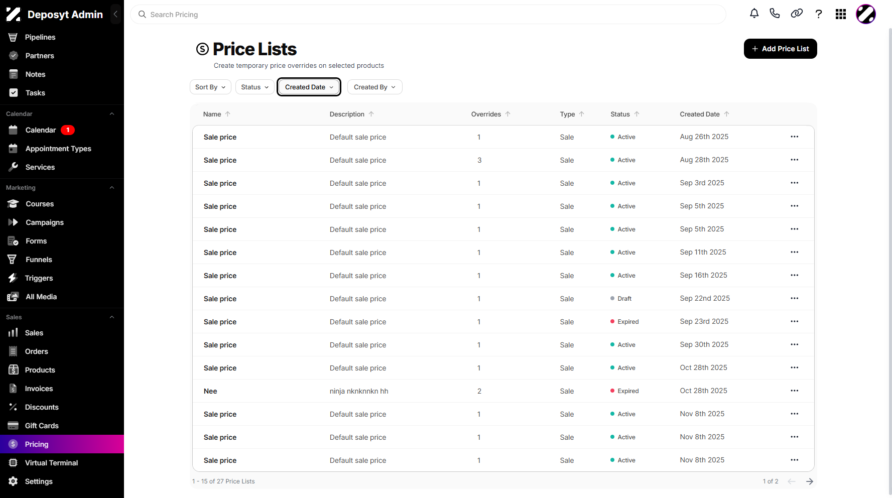Step 3: Click on the Created Date dropdown menu to proceed.