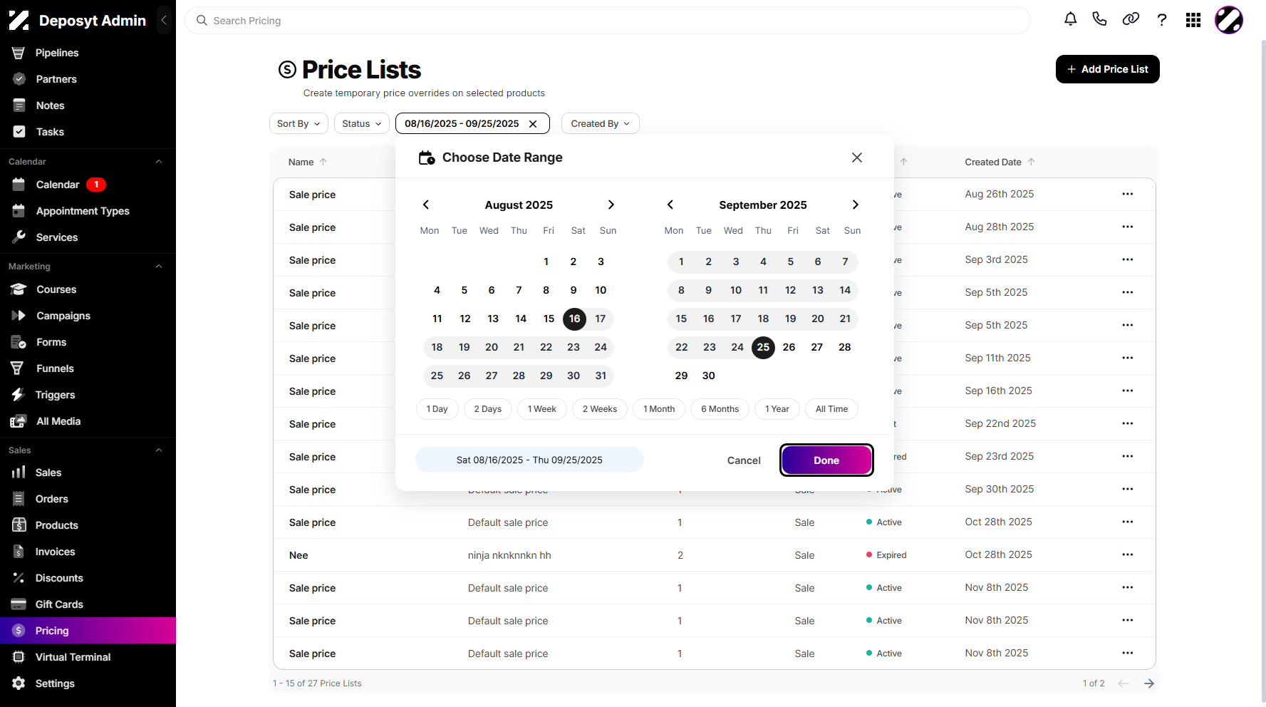 Step 5: Once you’ve chosen the date range, click Done to begin filtering.