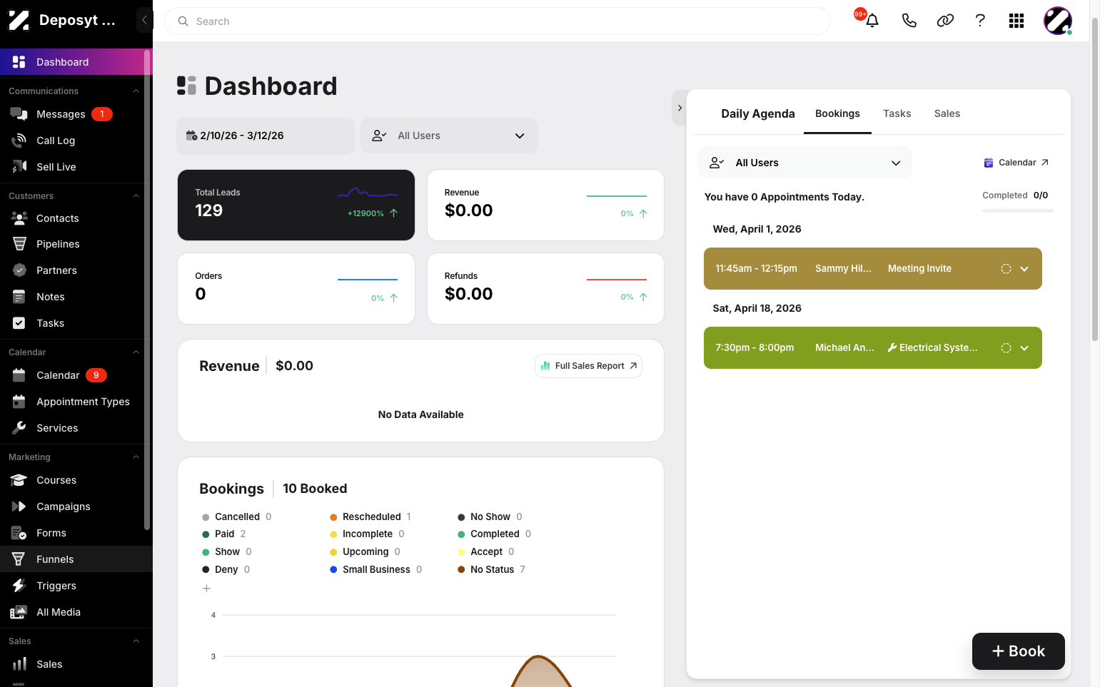Step 1: On your Dashboard, navigate to the Funnels tab under the Marketing section.