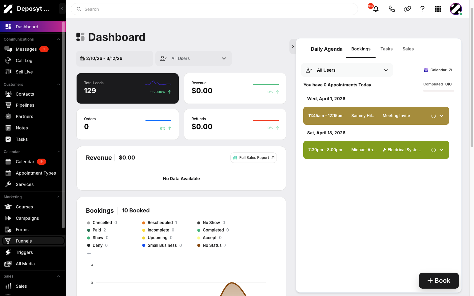 Step 1: On your Dashboard, navigate to the Funnels tab under the Marketing section.