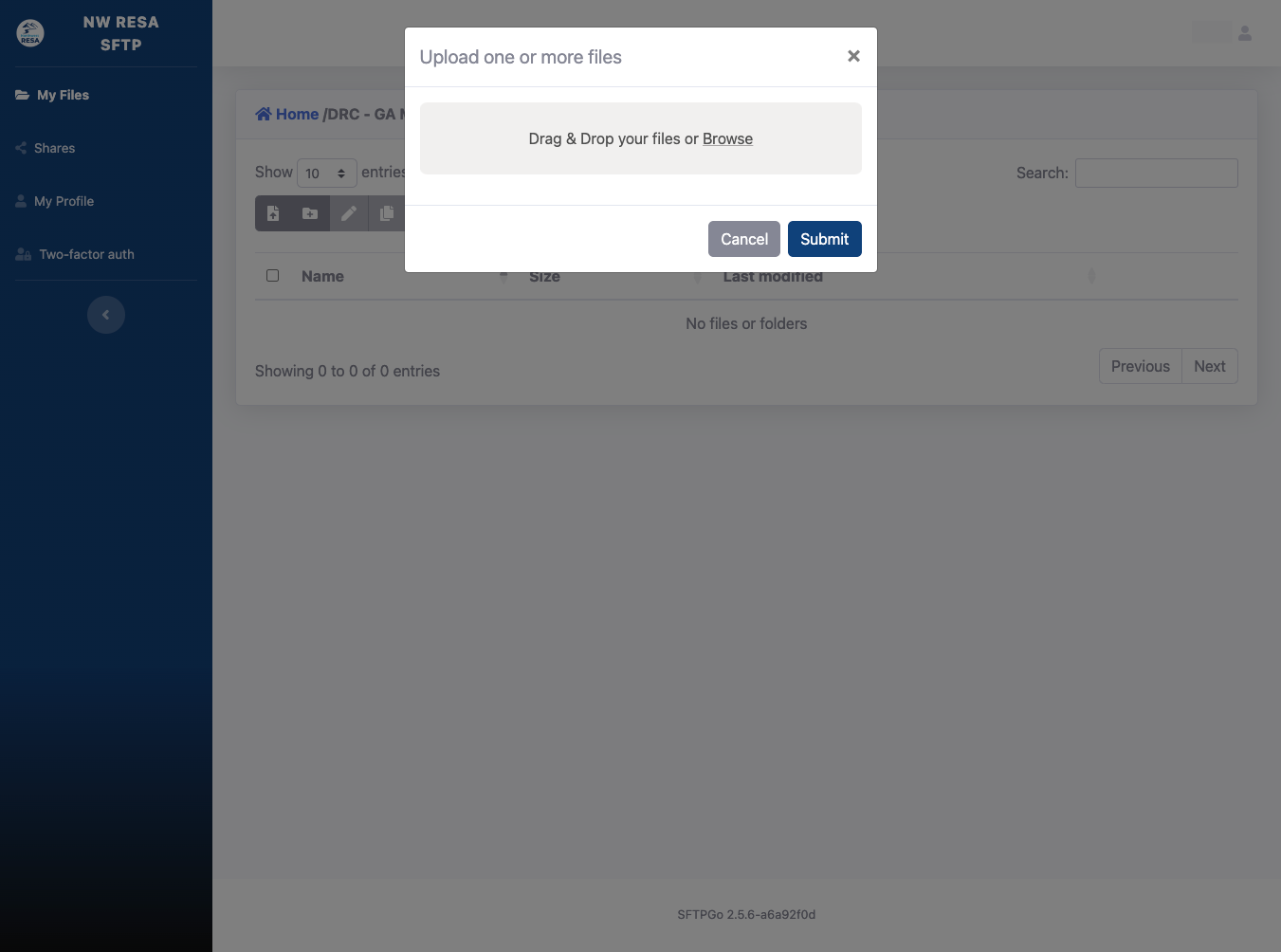 Select one or more files to upload from the file menu
