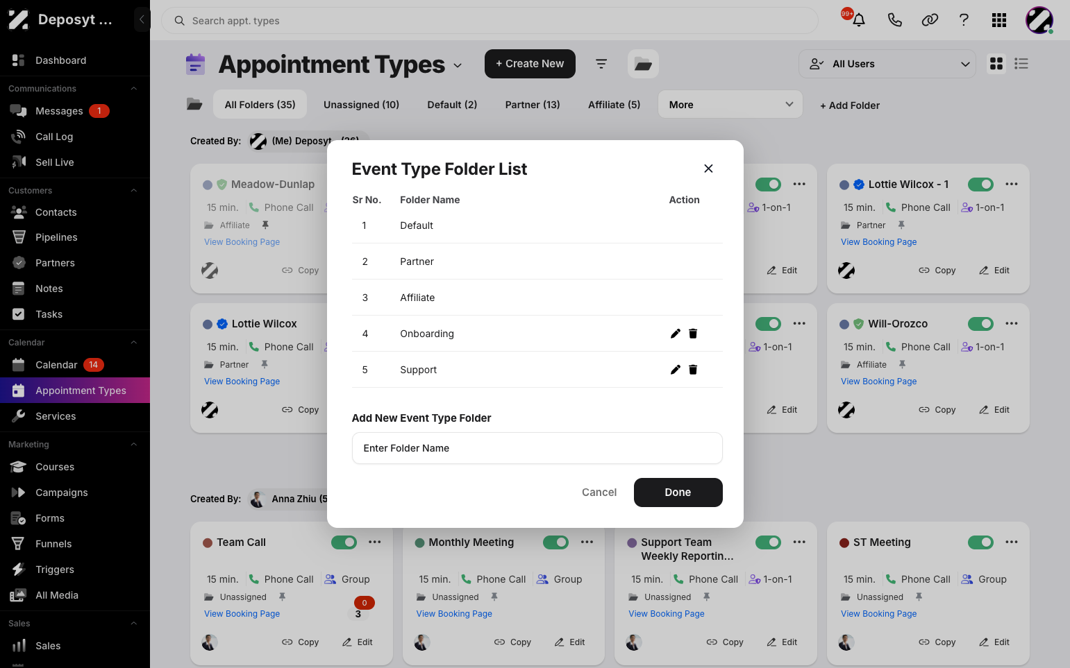Step 3: A pop-up will appear where you can manage your existing folders.