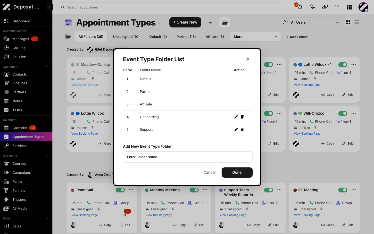 Step 3: A pop-up will appear where you can manage your existing folders.
