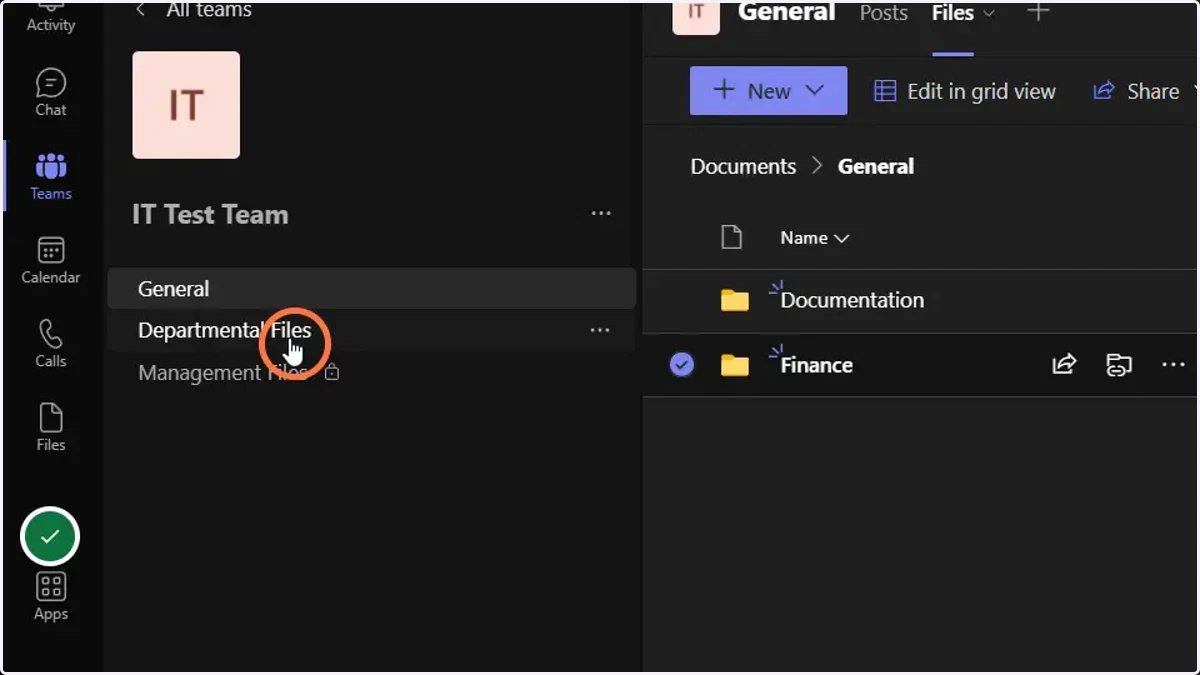 In the Teams application, select a channel.