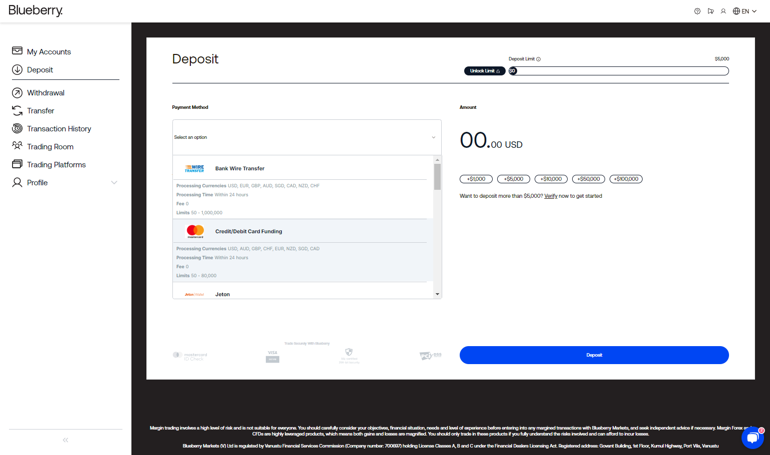 Under Payment Method, click on Credit/Debit Card Funding.
